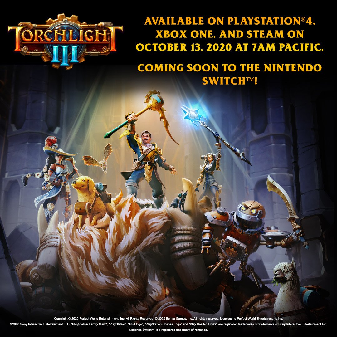 Torchlight III launches October 13 for PS4, Xbox One, and PC, later in 2020 for Switch