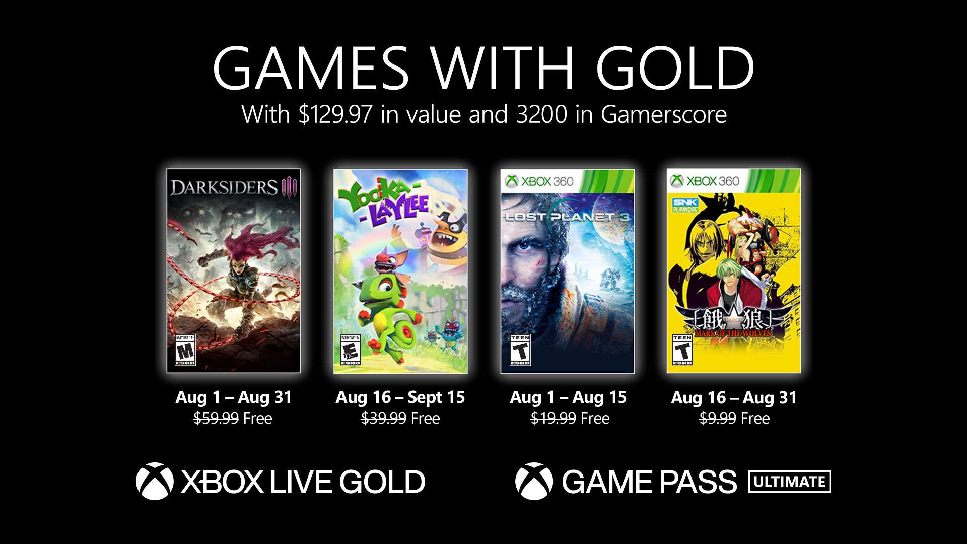 Xbox Live Gold free games for August 2021 announced Gematsu