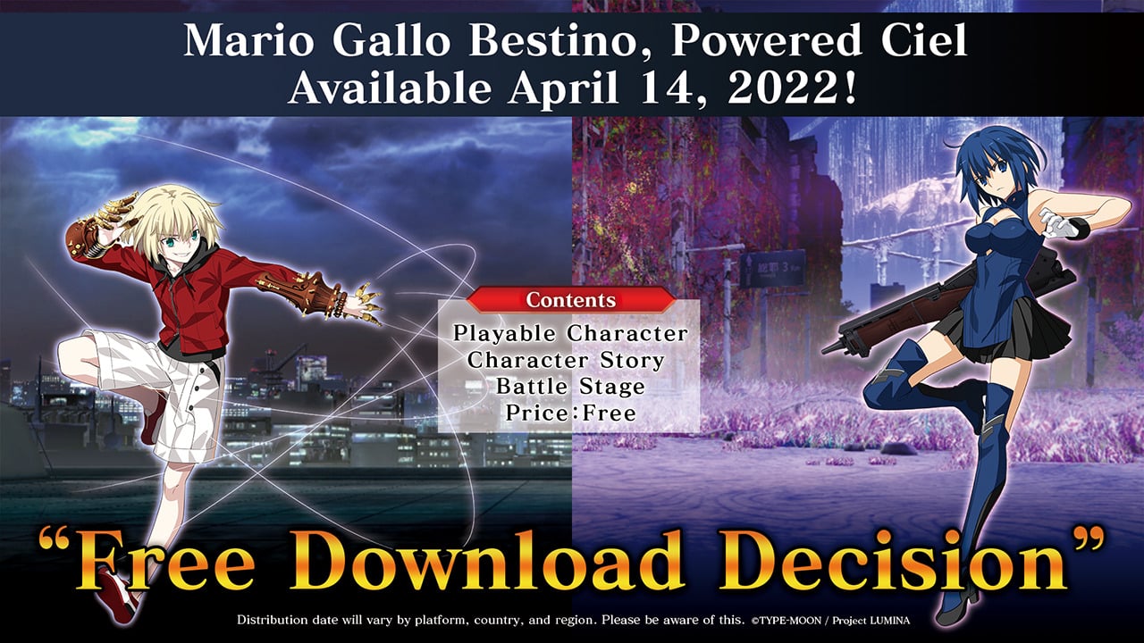 #
      Melty Blood: Type Lumina free DLC characters Powered Ciel and Mario Gallo Bestino announced