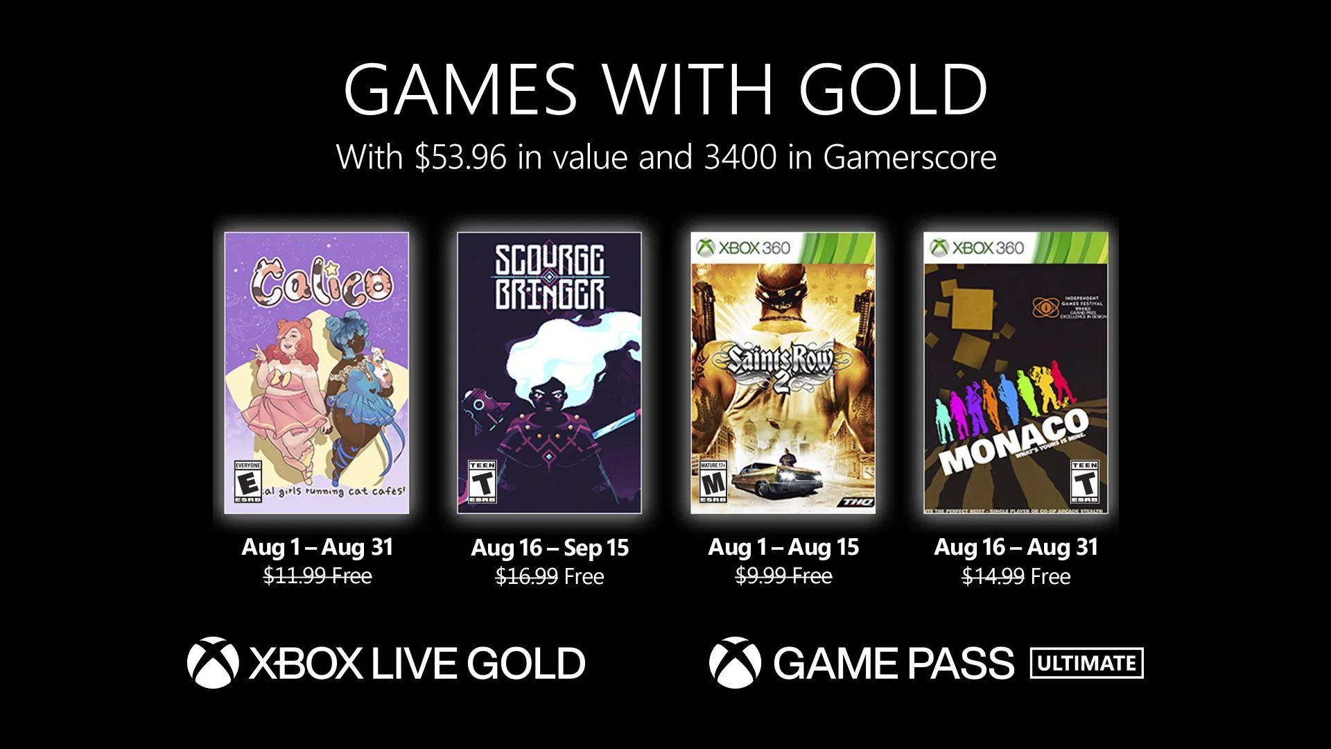 #
      Xbox Live Gold free games for August 2022 announced