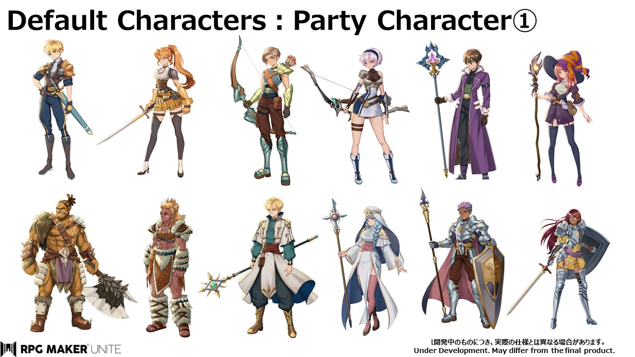 RPG Maker Unite details default character full-body portraits - Gematsu