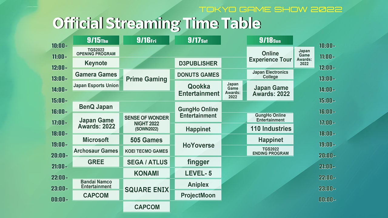 TGS 2022生放送の正式なスケジュールが発表されました