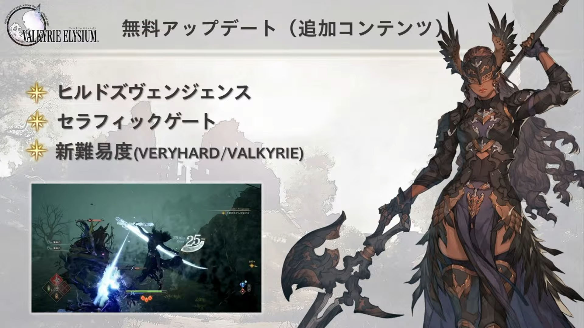 #
      Valkyrie Elysium – early November update to add ‘Hilde’s Vengeance’ mode, time attack, and high difficulty settings