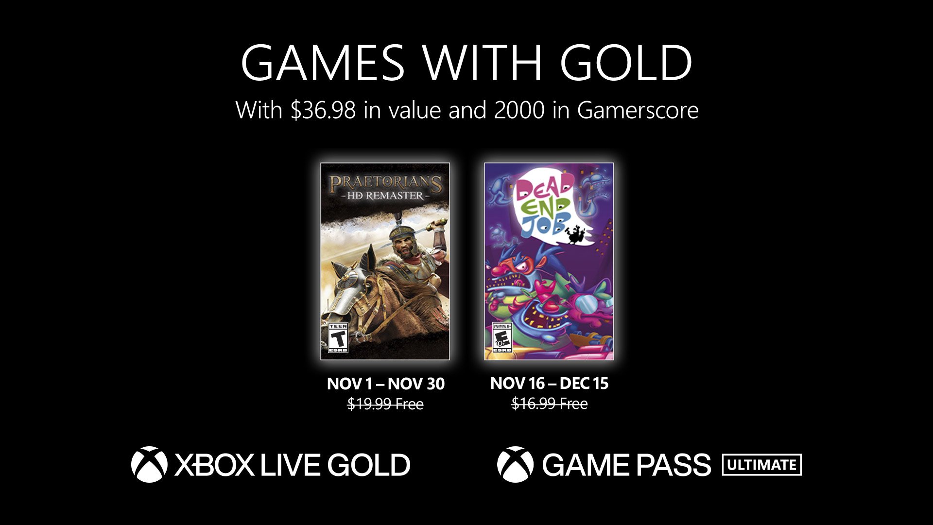 Jeux Xbox Live Gold gratuits annoncés pour novembre 2022