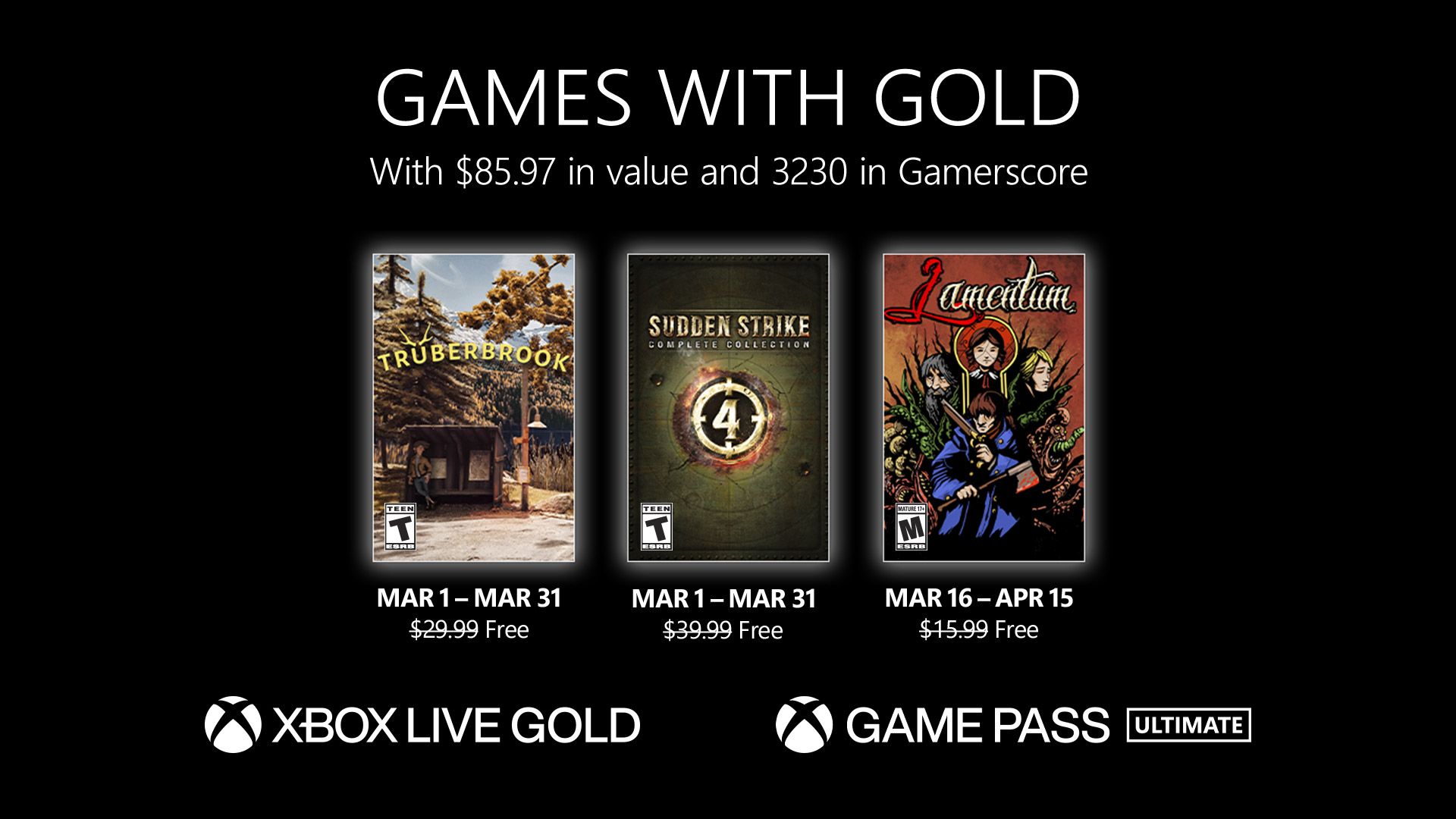 Oznamujeme bezplatné hry Xbox Live Gold na březen 2023