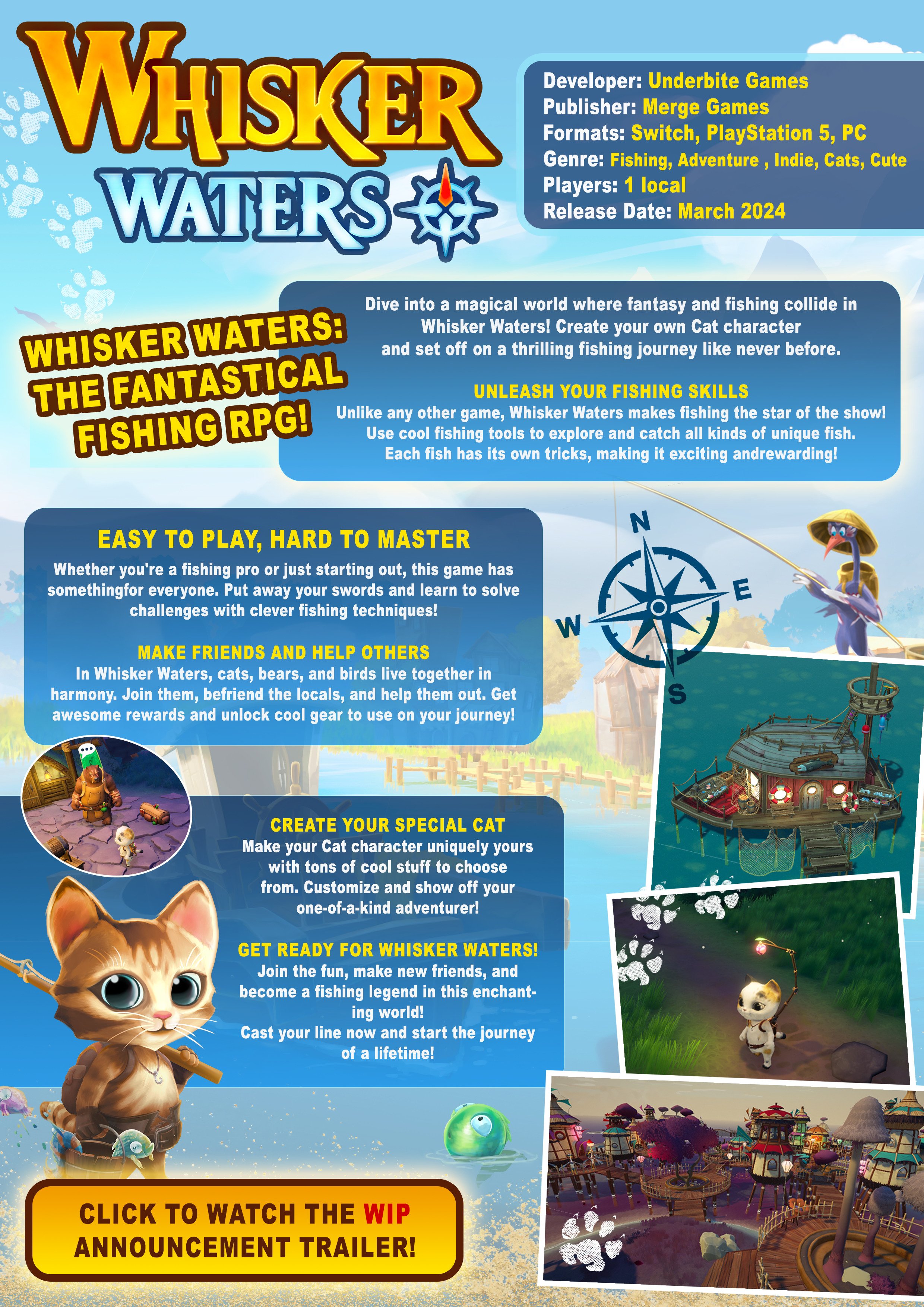Fantasy fishing RPG Whisker Waters announced for PS5, Switch, and